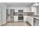 Modern kitchen with stainless steel appliances, granite countertops, and white cabinetry at 283 Woodgreen Ln, Winter Springs, FL 32708