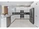 Modern kitchen with stainless steel appliances, gray backsplash, and ample counter space at 8833 Cruden Bay Ct, Davenport, FL 33896
