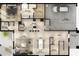 First floor plan showcasing an open-concept kitchen, dining, and living area with a two car garage at 13518 Maria Lavin Circle Rd, Orlando, FL 32828