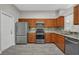 Modern kitchen featuring stainless steel appliances, granite countertops, and stylish backsplash at 2028 Donegan Pl, Orlando, FL 32826