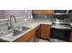 The kitchen features stainless steel appliances, wooden cabinets, a stainless steel sink and gray countertops at 204 E South St # 4056, Orlando, FL 32801