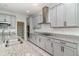 Modern kitchen with stainless steel sink, granite countertops, and grey cabinets at 2061 Rush Bay Way, Orlando, FL 32824