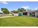 Home with a well-manicured lawn, a blue garage door, and a charming picket fence at 2471 Greenwood St, Deltona, FL 32738