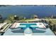 A luxurious community pool with lap lanes overlooking a serene lake and a wooden dock at 3007 Caneel St, Winter Haven, FL 33884