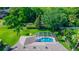 Aerial view of a screened in pool, surrounded by lush greenery and foliage at 341 Sprucewood Rd, Lake Mary, FL 32746