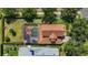 Aerial view of a home featuring a screened-in pool, well-manicured backyard, and lush landscaping in a desirable neighborhood at 402 S Lake Victoria Cir, Deland, FL 32724