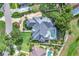 Aerial view of home with mature landscaping, pool and well-maintained lawn at 8713 S Bay Dr, Orlando, FL 32819