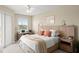 Cozy bedroom with a comfortable queen bed, decorative pillows, and a bedside table with a plant at 1 Riverwalk Dr # 303, New Smyrna Beach, FL 32169