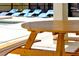 Picnic table next to lounge chairs next to screened-in pool at 3860 Sonoma Blvd, Kissimmee, FL 34741