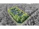 A yellow boundary line shows an aerial view of a green parcel with surrounding trees and roads in muted colors at 595 Seminole Woods Blvd, Geneva, FL 32732