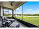 Comfortable screened patio seating area showcasing serene lake views at 15208 Lake Claire Overlook Dr, Winter Garden, FL 34787