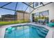 Relax by the pool in this screened-in lanai with view of the yard and neighborhood at 2346 Silver Palm Dr, Kissimmee, FL 34747