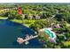 Stunning aerial view showcasing the community pool, lake, and dock at 2945 Lake Pineloch Blvd # 18-26, Orlando, FL 32806