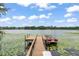 Private wooden dock on a tranquil lake, ideal for boating, fishing, and enjoying waterfront living at 4536 N Landmark Dr, Orlando, FL 32817