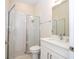 Bathroom featuring a glass enclosed shower, vanity and a white countertop at 8419 Pippen Dr, Orlando, FL 32836