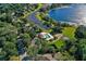 Aerial view showcases neighborhood amenities, including a pool, playground, and tennis court, near a beautiful lake at 920 Cool Springs Cir, Ocoee, FL 34761