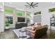 Bright living room features modern decor, high ceilings, and expansive windows with lush green views at 960 Brightwater Cir, Maitland, FL 32751