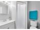 Bathroom featuring a white vanity, shower with curtain, toilet, and modern fixtures at 117 Georgetown Dr # C, Casselberry, FL 32707