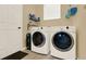 Well-equipped laundry room featuring a modern washer and dryer set, with ample storage shelving at 14036 Cherry Bush Ct, Orlando, FL 32828