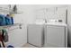 Bright laundry room equipped with a washer, dryer, and shelving for storage at 437 Bridgewater Court, Kissimmee, FL 34758