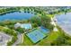Beautiful aerial view of a resort-style community center including pool, tennis court, and basketball court at 5032 Beach River Rd, Windermere, FL 34786