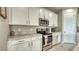 Kitchen featuring white cabinets, stainless steel appliances, and granite countertops at 600 Buchannan Dr, Davenport, FL 33837