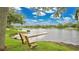 A tranquil lake view with a bench, dock, and kayak provides access to nature and relaxation at 2658 Adele Pl, Lake Mary, FL 32746