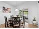 Dining area with wood table, six chairs and sliding glass doors that open to the patio at 30245 Cheval St, Mount Dora, FL 32757
