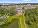 Drone view of pond, playground, and manicured grounds near colorful townhomes, promoting an active outdoor lifestyle at 3206 Water Sprite St, Orlando, FL 32808