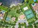 Aerial view of community amenities including tennis and basketball courts, playground, lake access and parking at 3213 Kentshire Blvd, Ocoee, FL 34761