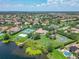 Stunning aerial view of community amenities including tennis and basketball courts, playground, and lake access at 3213 Kentshire Blvd, Ocoee, FL 34761