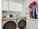 Well-lit laundry room featuring modern Samsung washer and dryer and ample white cabinet storage above at 3213 Kentshire Blvd, Ocoee, FL 34761