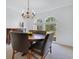 Formal dining room showcasing a round table with four chairs, chandelier, and decorative windows at 5913 Masters Blvd, Orlando, FL 32819