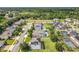 Aerial view of a neighborhood with pools, screened-in patios, and well-manicured lawns at 3184 Pinenut Dr, Apopka, FL 32712
