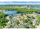 Lakefront community featuring attractive homes, lush landscaping, and a swimming pool at 3249 Sandy Shore Ln, Kissimmee, FL 34743