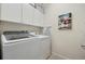Well-lit laundry room boasts modern appliances and ample overhead storage at 4080 Oaktree Dr, Davenport, FL 33837