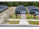 An aerial view reveals a new construction home with a brick driveway and landscaping at 1257 Champions Dr, Daytona Beach, FL 32124
