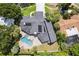 Overhead view of expansive estate featuring a unique pool, lush landscaping, and dark roofing at 1327 Bridgeport Dr, Winter Park, FL 32789