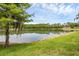Scenic view of the community lake with lush greenery, offering a serene and picturesque setting at 14025 Oasis Springs Ln # 901, Windermere, FL 34786