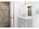 Bathroom with a modern vanity, shower, and tile floors at 174 Pine Grove Ct, Daytona Beach, FL 32119