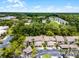 A high, aerial view of an idyllic townhome community surrounded by lush greenery at 179 Crown Point Cir, Longwood, FL 32779