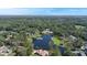 A picturesque aerial view of a tranquil lake surrounded by lush green trees and scattered homes at 8121 Via Bonita, Sanford, FL 32771