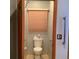 This toilet area has accessibility hand rails and is brightly lit by a window with a closed shade at 13111 Sunshine Cir, Clermont, FL 34711
