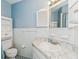 Quaint blue bathroom with a sink, toilet, and vanity at 1389 Gainesville Ln, Deltona, FL 32725