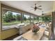 Relaxing screened porch with ceiling fans, outdoor seating, dining table, and a scenic backyard view at 1391 Terry Ln, Kissimmee, FL 34744