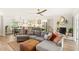 Spacious living room featuring an open layout, hardwood floors, a fireplace, and a large sectional sofa at 315 Pickering Ct, Longwood, FL 32779