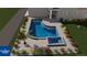 A luxurious pool with a spa, a lushly landscaped stone surround, and beautiful tile at 5303 Brady Ln, Orlando, FL 32814