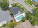 Aerial view of the home with a private pool, patio, and backyard at 554 Queensbridge Dr, Lake Mary, FL 32746