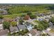 An aerial view showing a home with a backyard pool in a neighborhood with mature trees at 554 Queensbridge Dr, Lake Mary, FL 32746