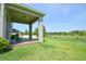 Inviting covered back porch offering relaxing views of the lush backyard and serene pond at 5908 Paxton Ct, Apopka, FL 32703